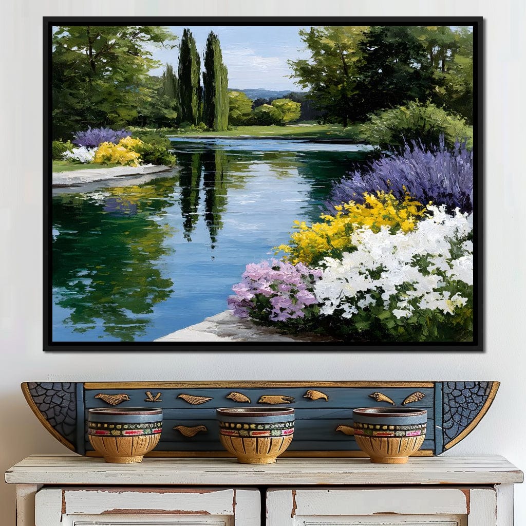 Garden Reflection Tranquil Pond Canvas Wall Art