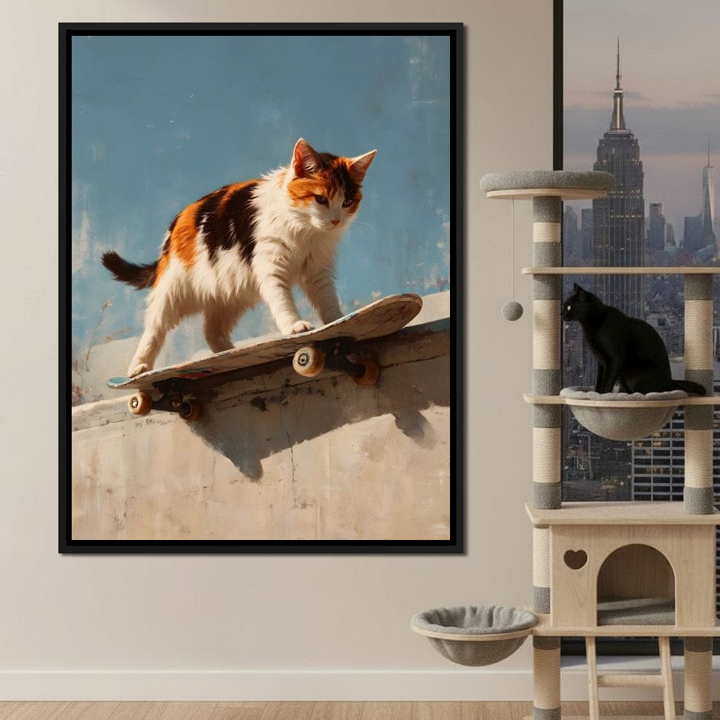 Calico Cat Skateboard Ride Canvas Wall Art