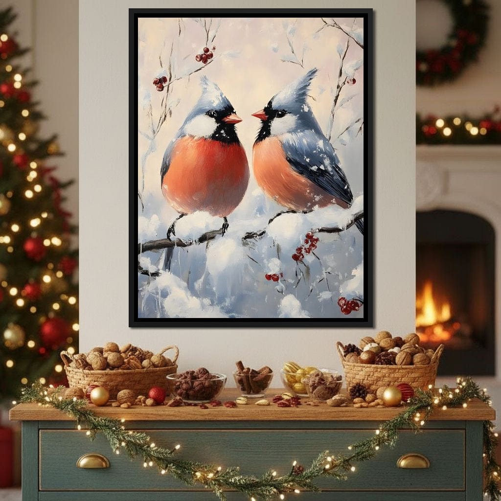 Winter Cardinals Berry Meeting Canvas Wall Art