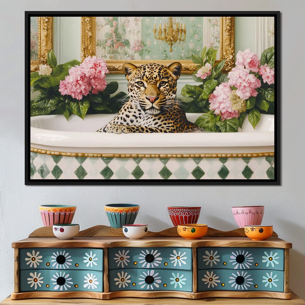 Leopard Luxe Floral Bathing Canvas Wall Art