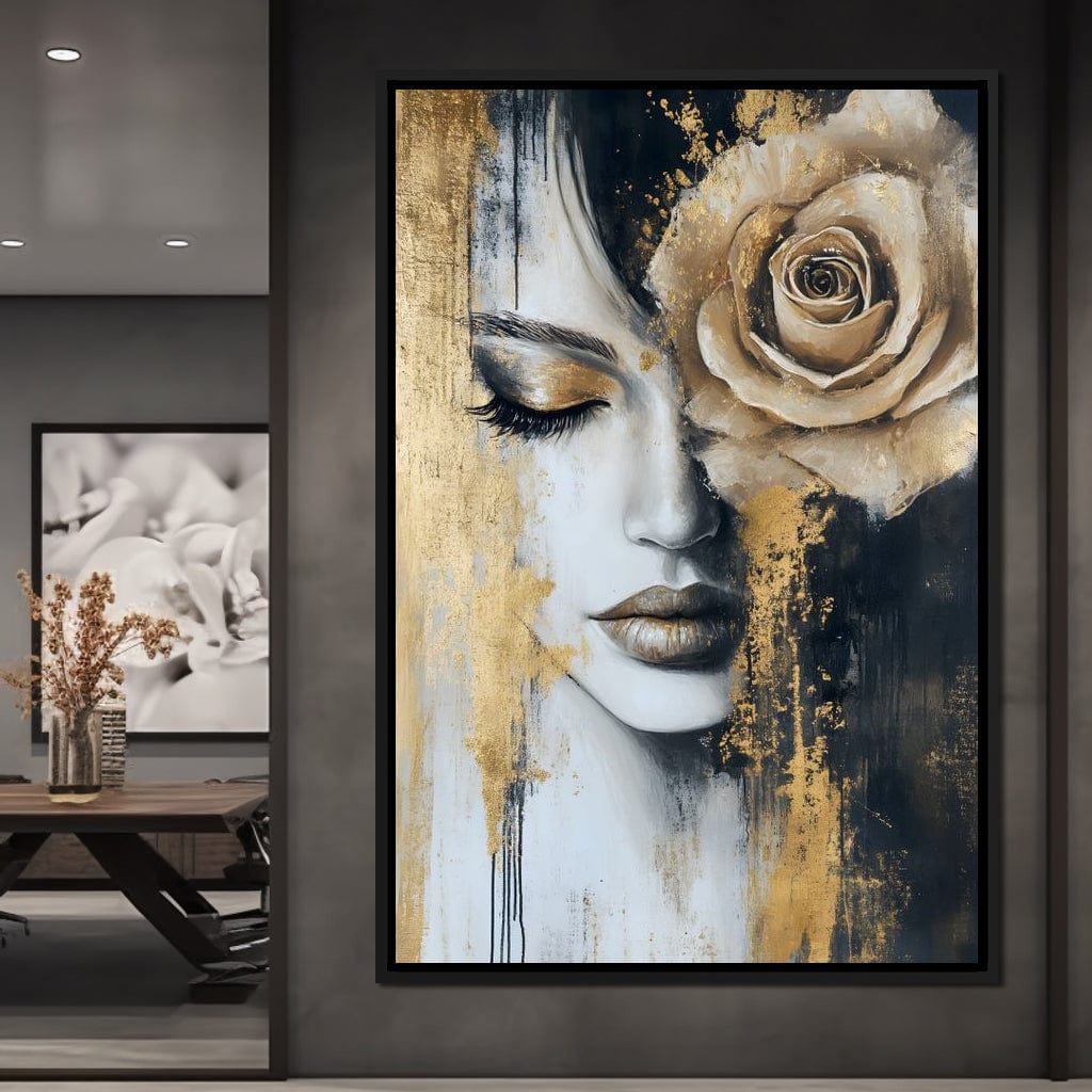 Golden Rose Reverie Portrait Canvas Wall Art