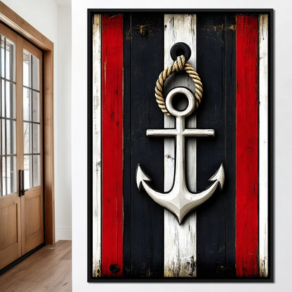 Nautical Anchor on Stripes Canvas Wall Art