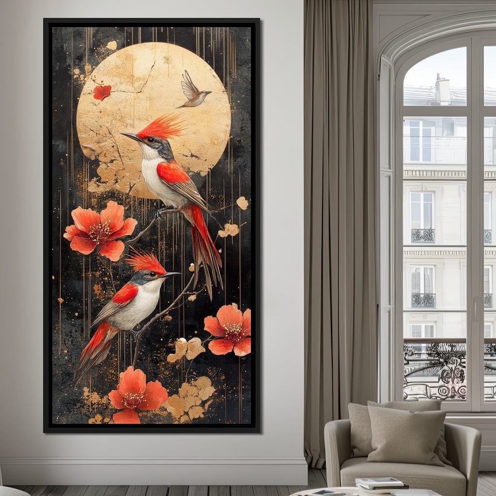 Golden Birds and Blossoms Fantasy Canvas Wall Art
