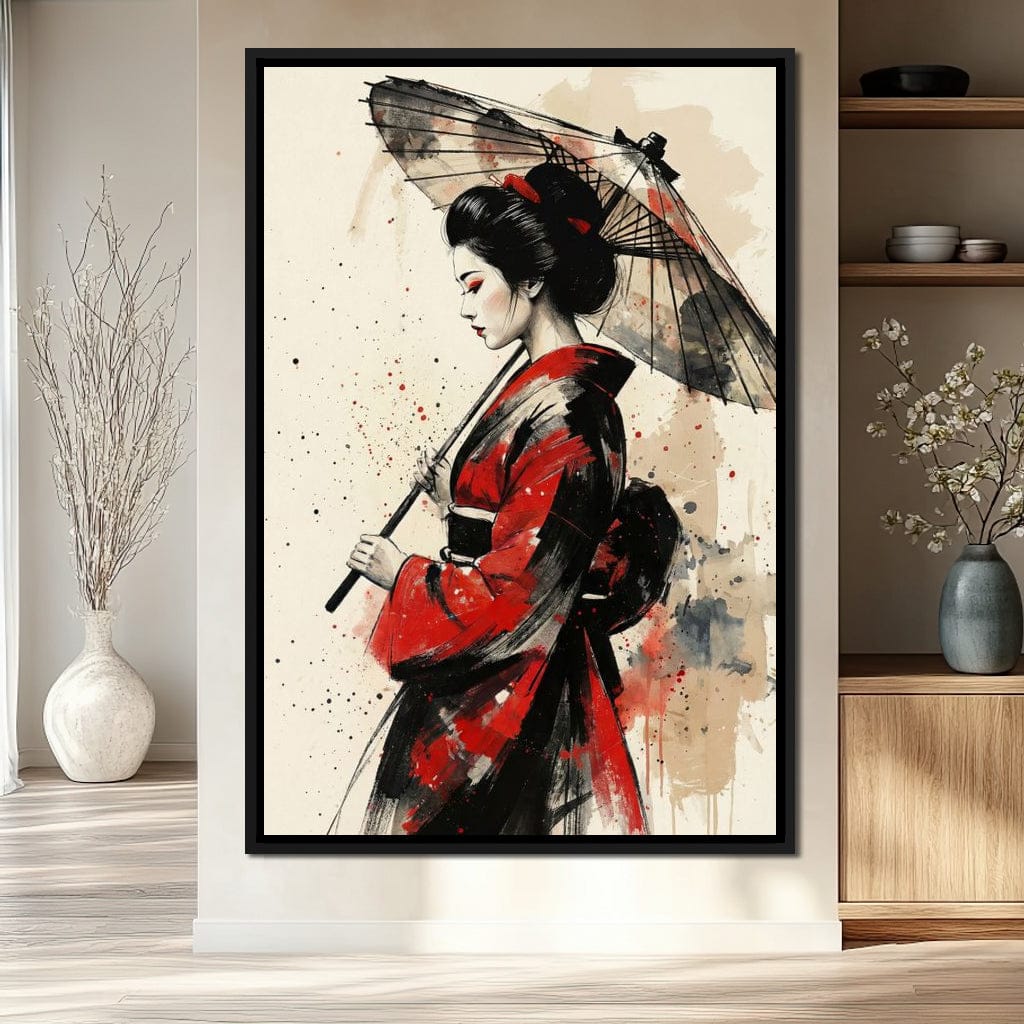 Japanese Woman with Umbrella Canvas Wall Art