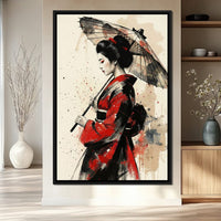 Japanese Woman with Umbrella Canvas Wall Art