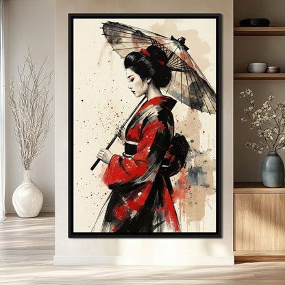 Japanese Woman with Umbrella Canvas Wall Art