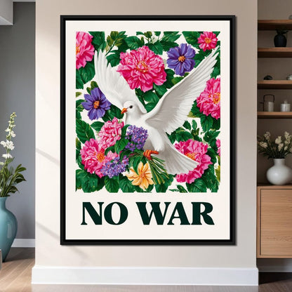 No War Dove Flower Garden Canvas Wall Art