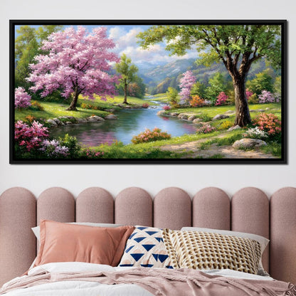 Spring Blossom Mountain Stream Canvas Wall Art