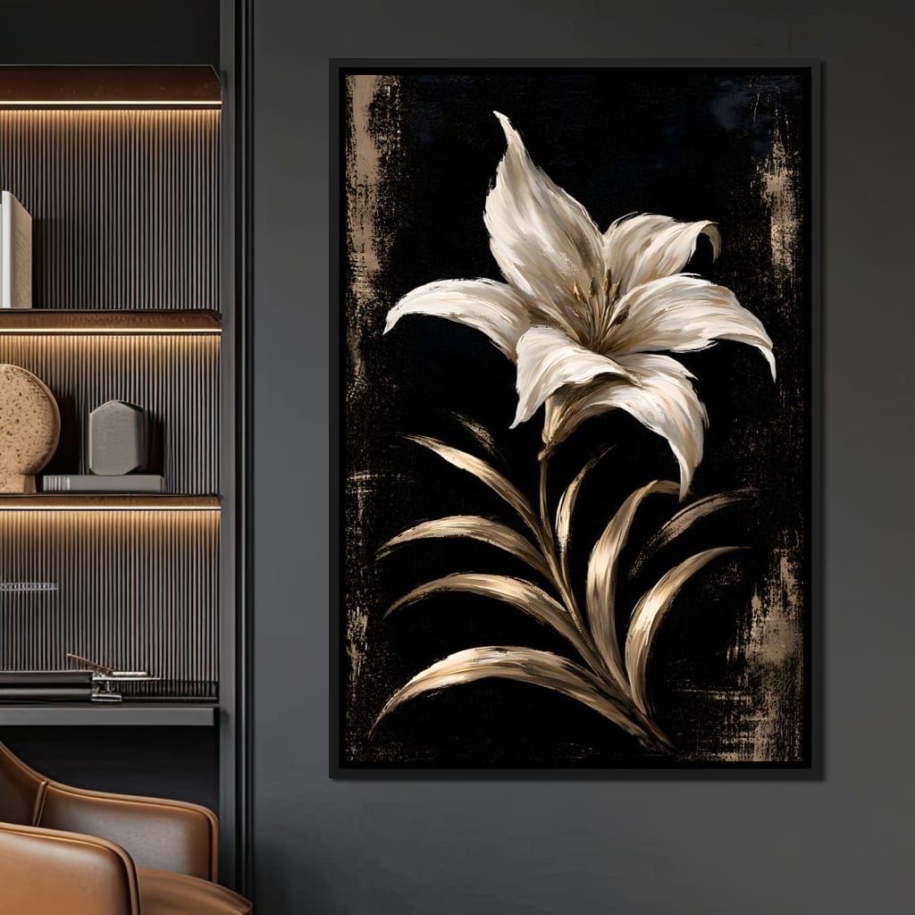 Gilded Petals Upon Nightfall Canvas Wall Art