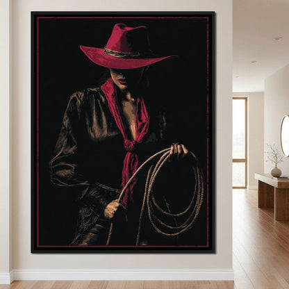 Midnight Cowgirl Red Hat Canvas Wall Art