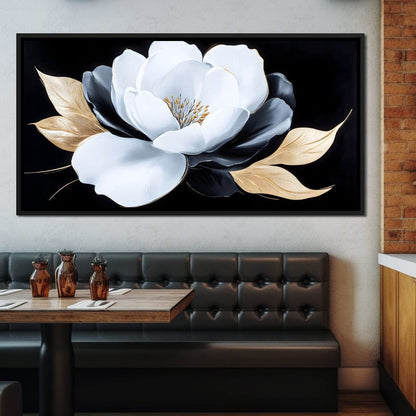 White Petals Night Blossom Canvas Wall Art