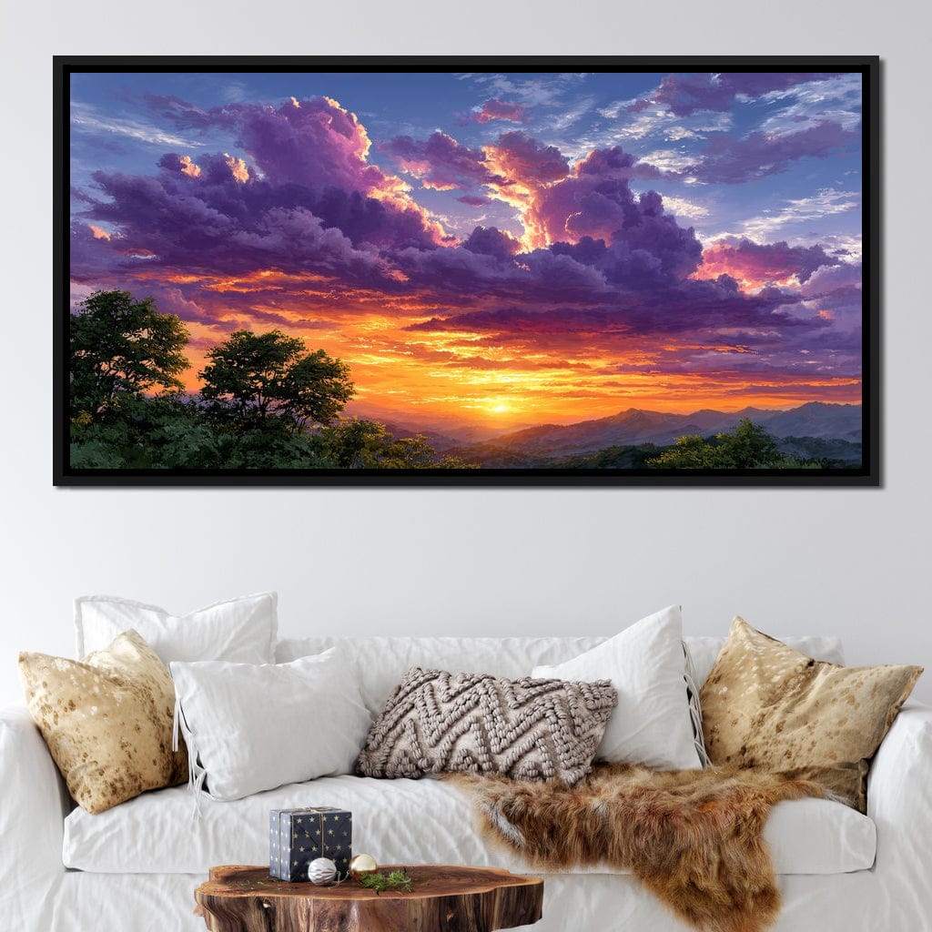 Golden Mountain Sunset Clouds Sky Canvas Wall Art