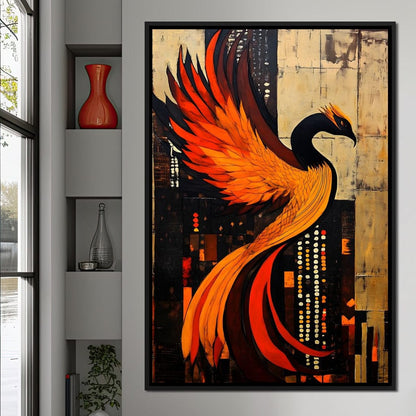Phoenix Rise Through Flames Canvas Wall Art