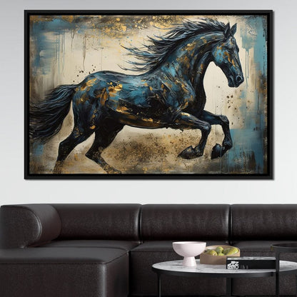 Gilded Teal Horse Canvas Wall Art