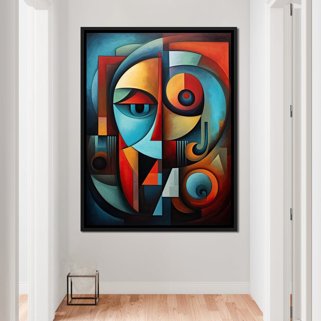 Scarlet, Sienna, and Mustard Cubism Canvas Wall Art