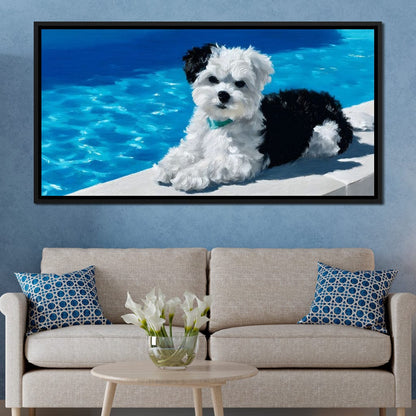 Puppy Relaxation by the Pool Canvas Wall Art