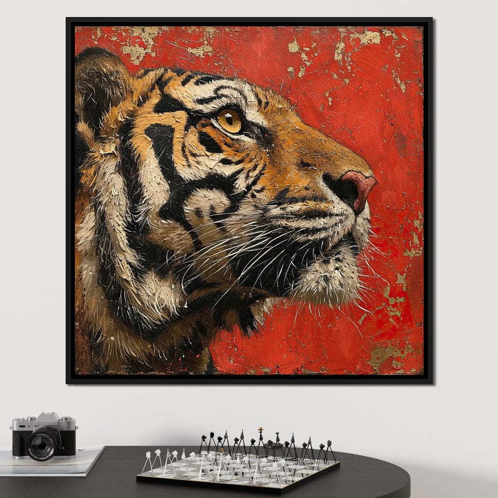Tiger Gaze in Vermilion Majesty Canvas Wall Art