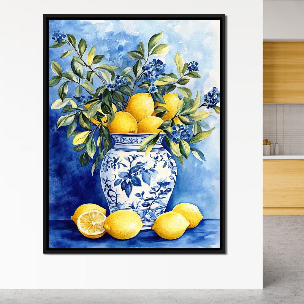 Lemon Bouquet in Porcelain Vase Canvas Wall Art