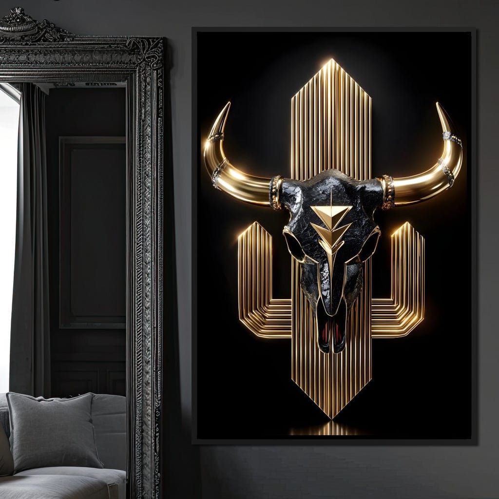 Golden Bull Deco Skull Majesty Canvas Wall Art