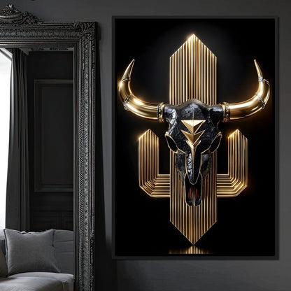 Golden Bull Deco Skull Majesty Canvas Wall Art