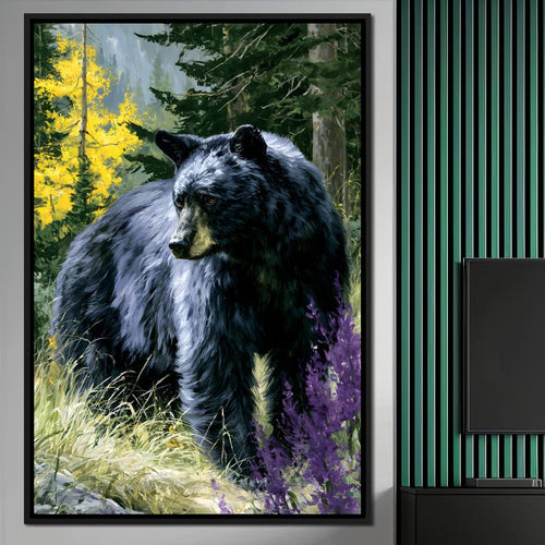 Solitary Forest Black Bear Rises Canvas Wall Art
