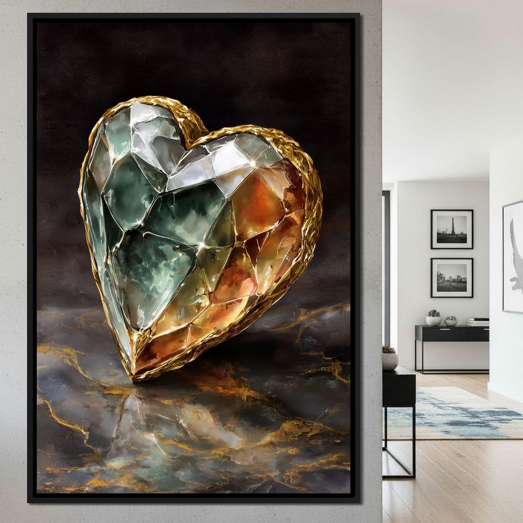 Gilded Facet Heartstone Canvas Wall Art