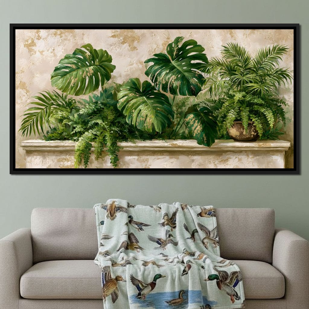Sun Dappled Foliage On A Plaster Ledge Canvas Wall Art