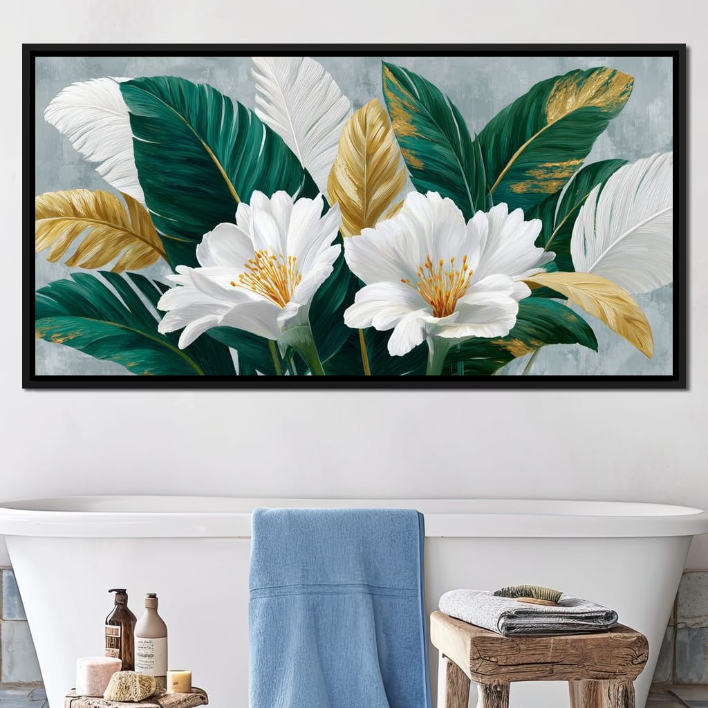 Gilded Tropical White Peony Canvas Wall Art
