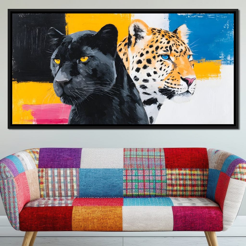 Dual Panther Leopard Portrait Canvas Wall Art