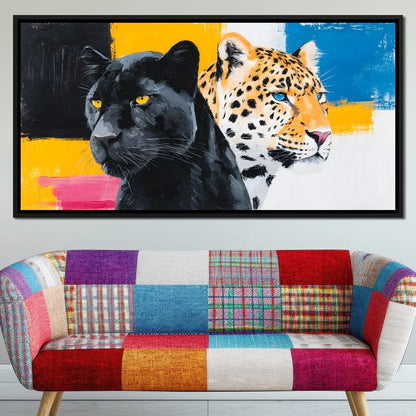 Dual Panther Leopard Portrait Canvas Wall Art