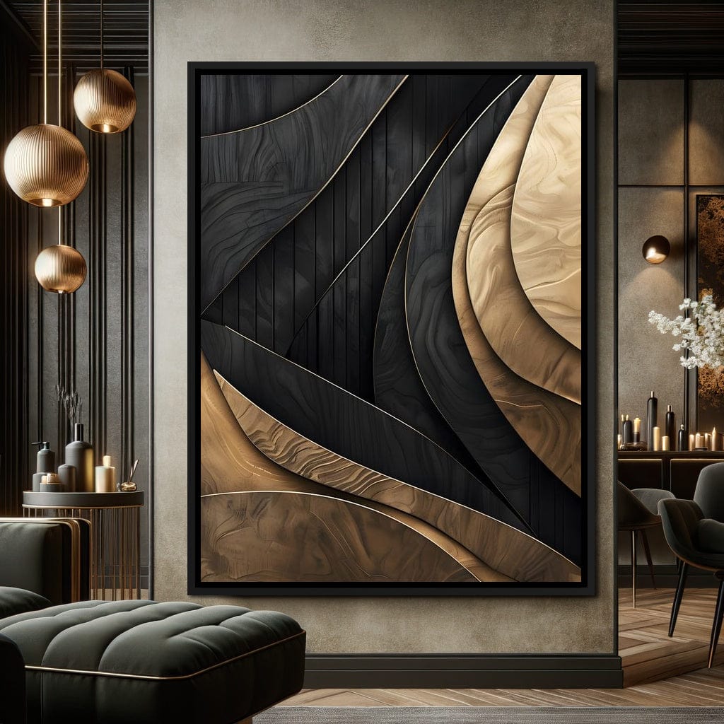 Grey and Gold Wooden Waves 004 Canvas Wall Art