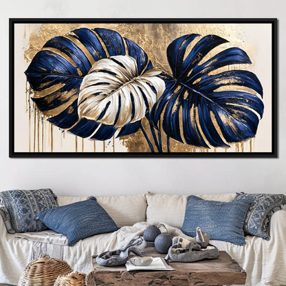 Gilded Monstera Leaves Dancing With Light Canvas Wall Art