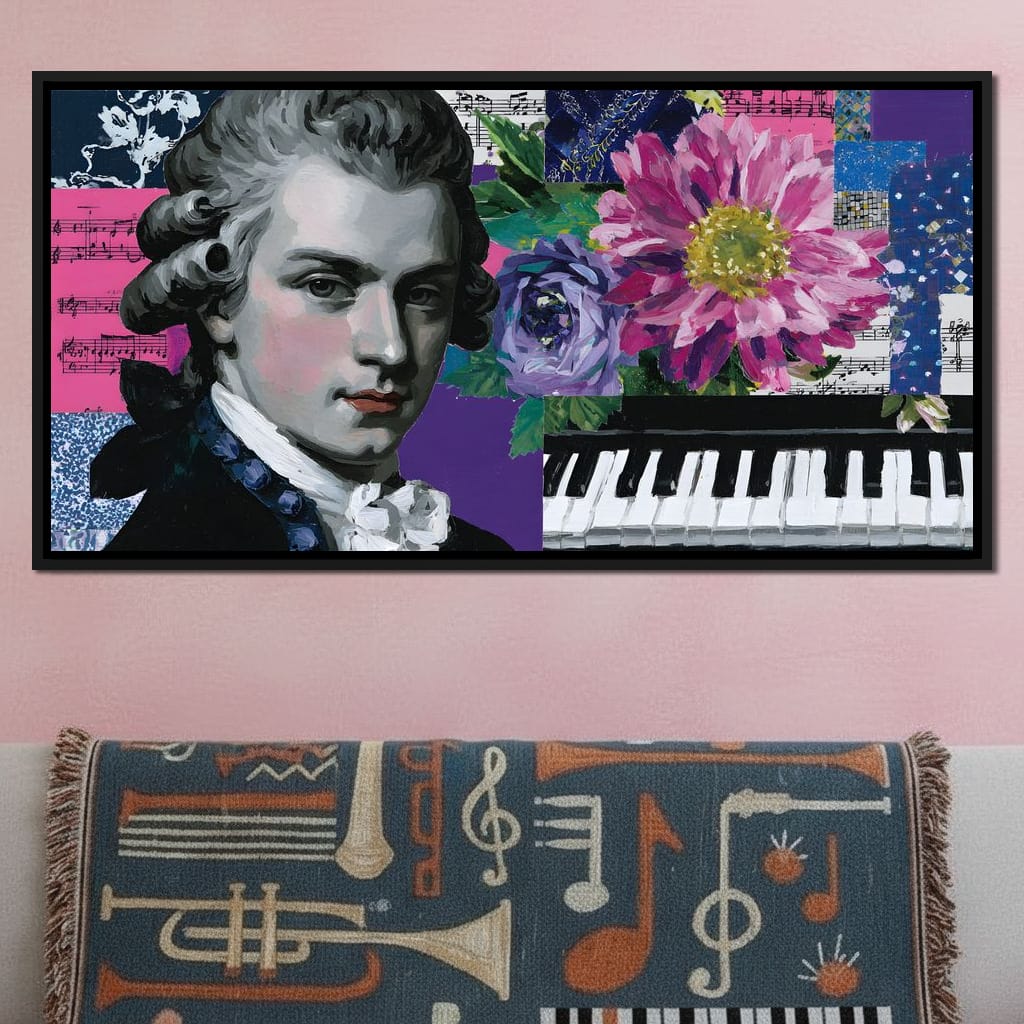 Classical Piano Pink Flowers Canvas Wall Art