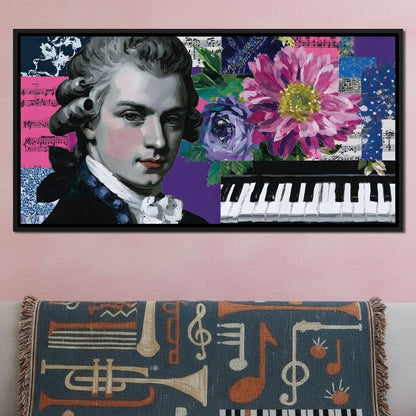 Classical Piano Pink Flowers Canvas Wall Art