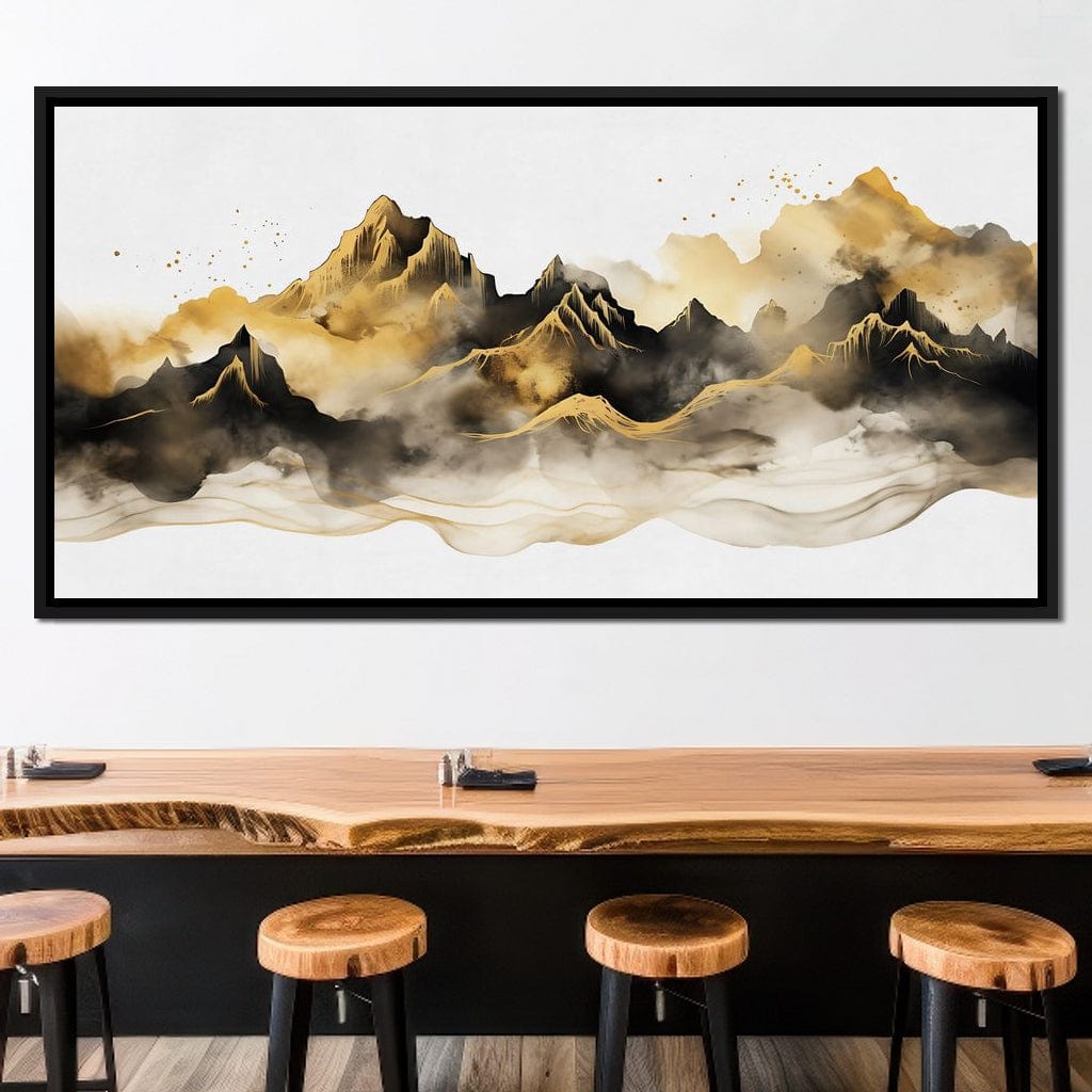 Golden Misty Peaks Panorama Canvas Wall Art