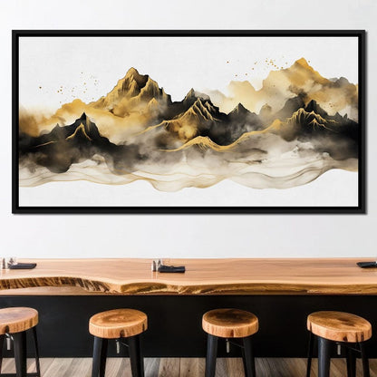Golden Misty Peaks Panorama Canvas Wall Art