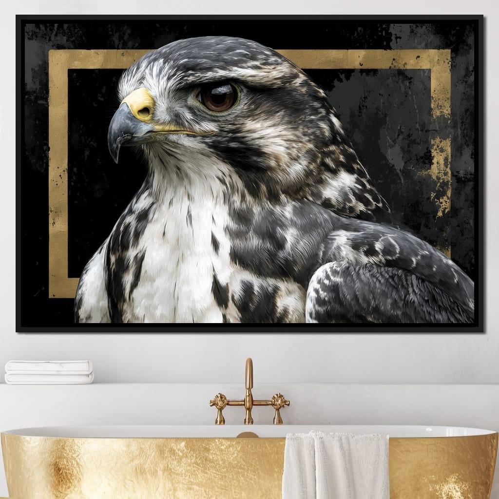 Golden Frame Falcon Portrait Canvas Wall Art