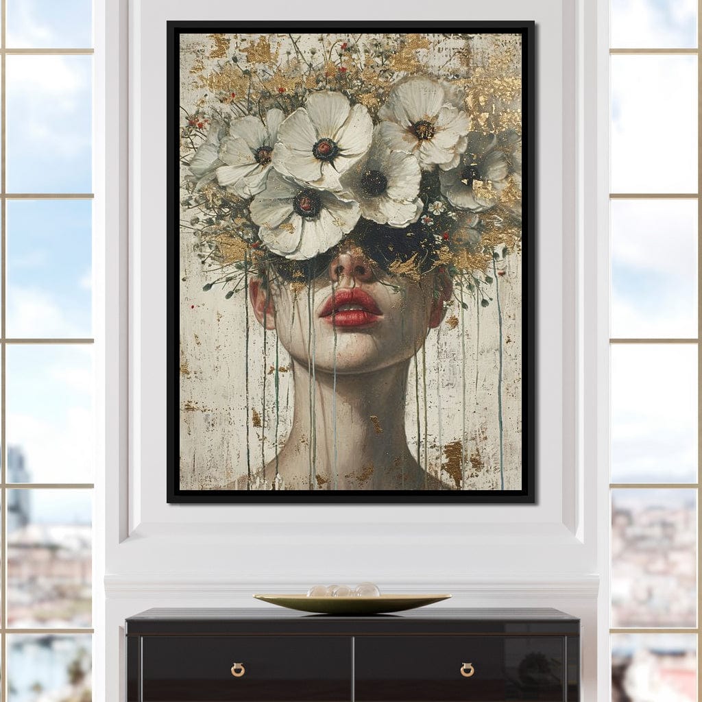 Golden Petal Masquerade Canvas Wall Art