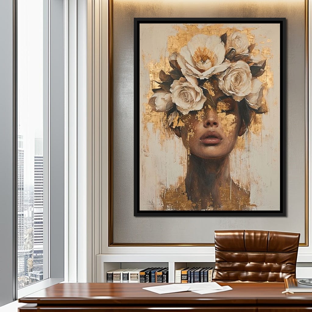 Golden Petal Visage Canvas Wall Art