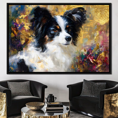 Golden Papillon Dog Portrait Canvas Wall Art