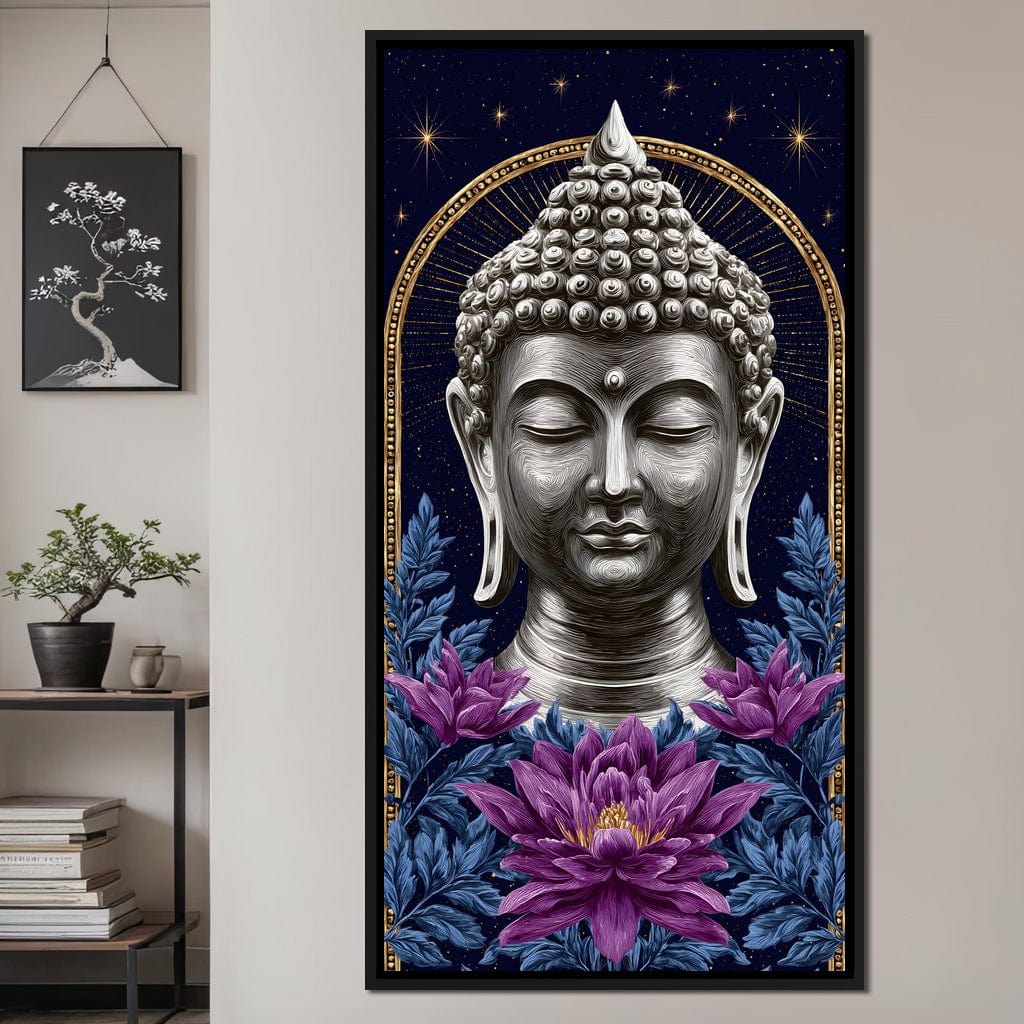 Buddha Lotus Radiance Under Stars Canvas Wall Art