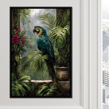 Rainforest Macaw Perch Scene Canvas Wall Art