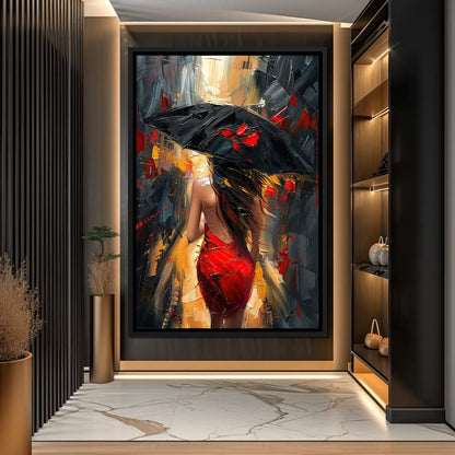 Rainy Stroll in Bold Brushwork Canvas Wall Art