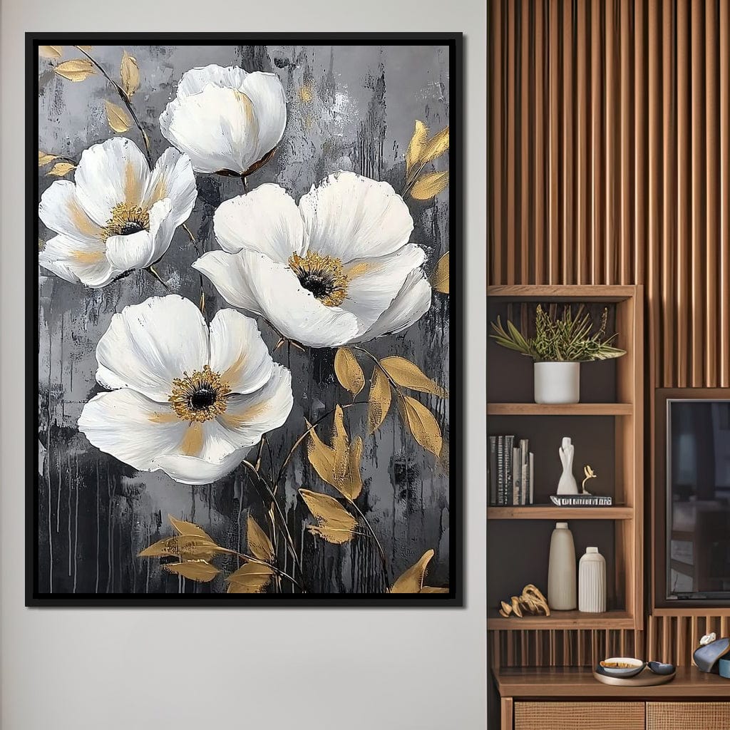 Golden Petal Harmony Blooms Canvas Wall Art
