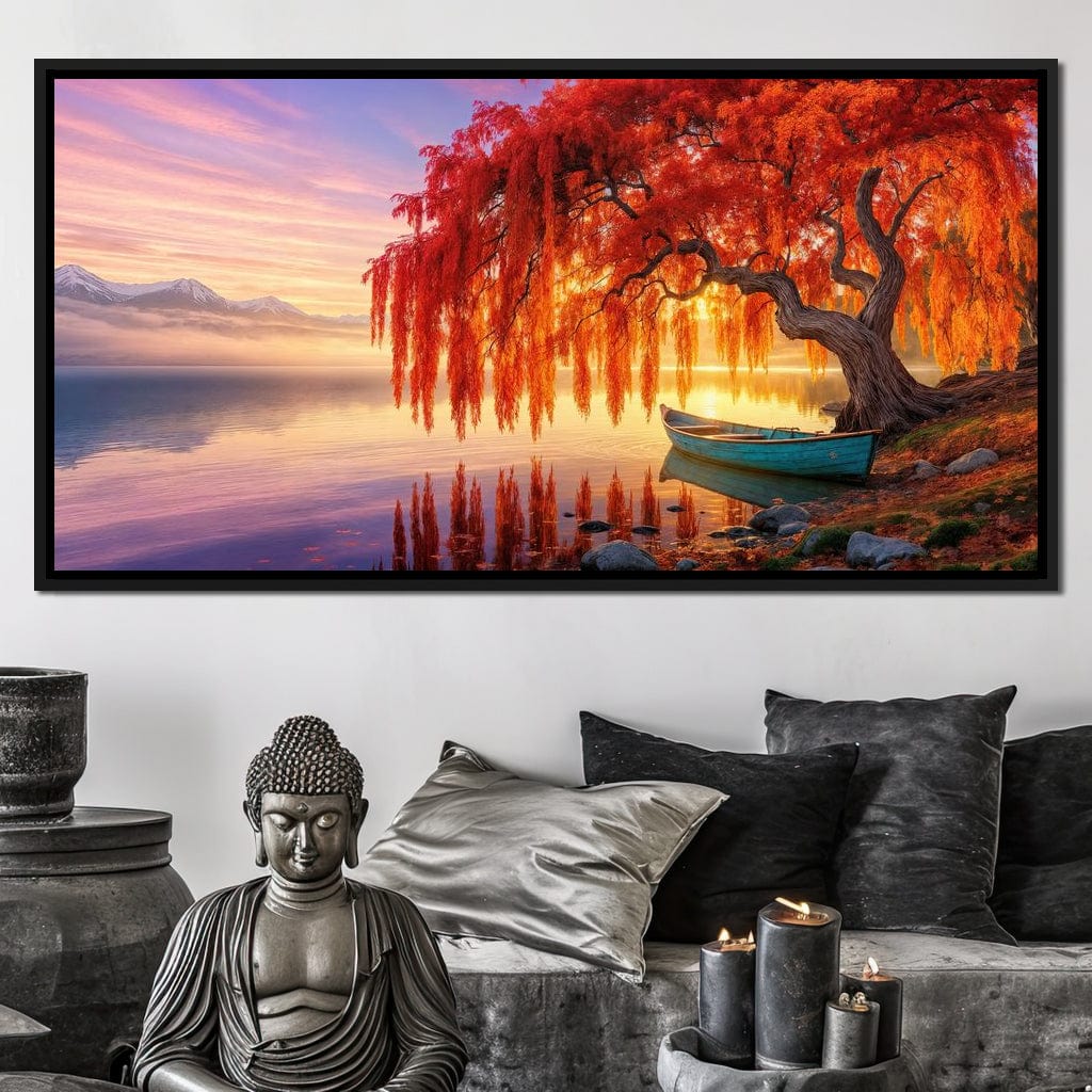 Whispers of the Crimson Willow Canvas Wall Art