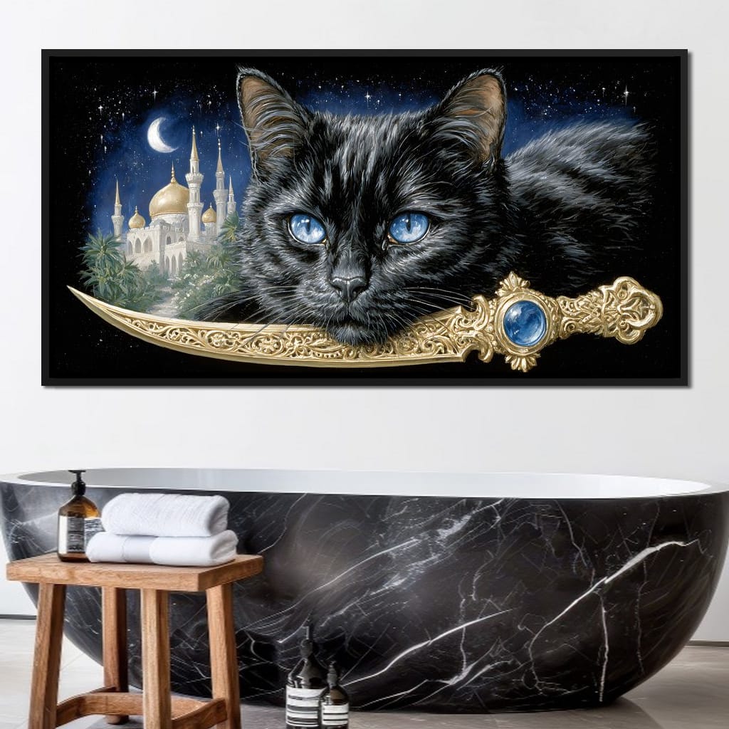 Moonlit Panther Of Golden Minarets Canvas Wall Art