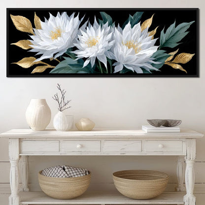 White Lotus Gold Leaf Bouquet Canvas Wall Art