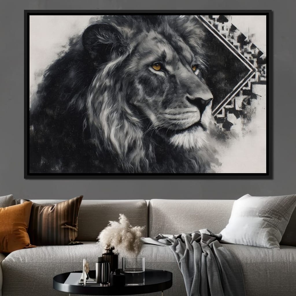 Monochrome Lion Golden Eyes Canvas Wall Art