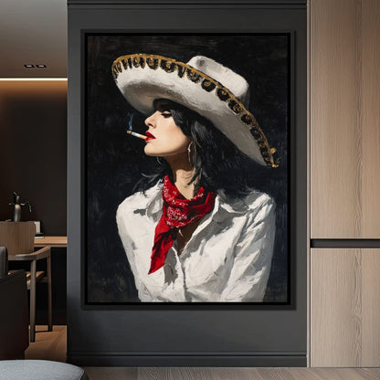 Sombrero Smoke Noir Portrait Canvas Wall Art