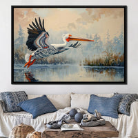 Ethereal Pelican's Graceful Glide Canvas Wall Art
